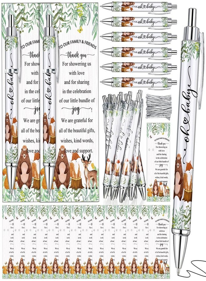 Dinifee 36 Sets Woodland Animals Baby Shower Favors Pen Set Includes 36 Rolling Paper Ballpoint Pens and 36 Greeting Bookmarks Woodland Baby Shower Game Prizes Party Favors for Guests - Image 1